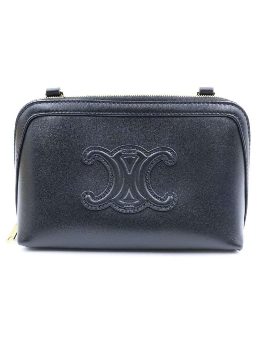 Celine Chain Shoulder Bag Clutch Triomphe Cuir Leather Black